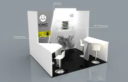 10x10 booth with simple layout and front desks